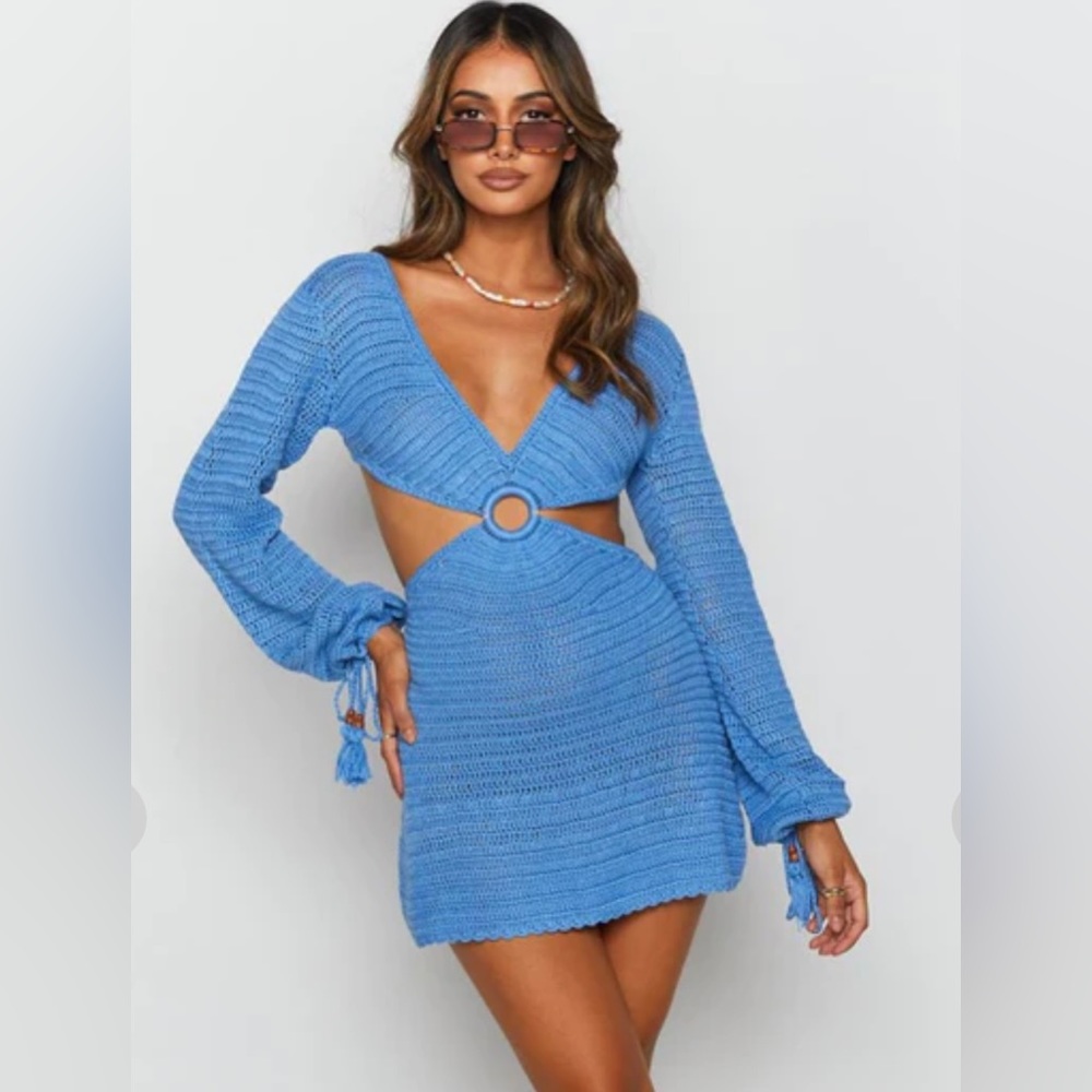 Beginning Boutique Cleo Crochet Dress Blue